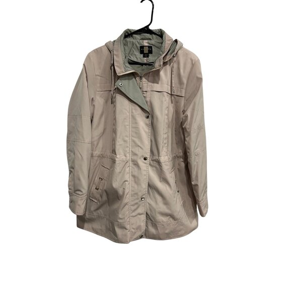 Gallery Womens Beige Hooded Trench Coat Sz XL - Picture 1 of 9